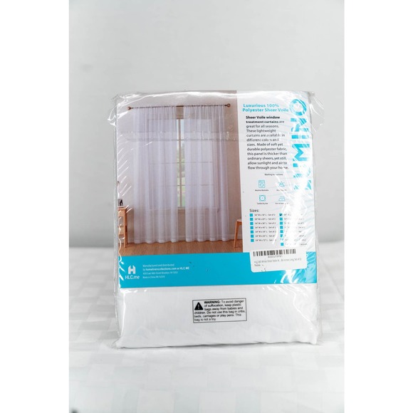 Sheer Voile Curtain, Rod Pocket, White, 54 x 84, set of 2 - Picture 2 of 3